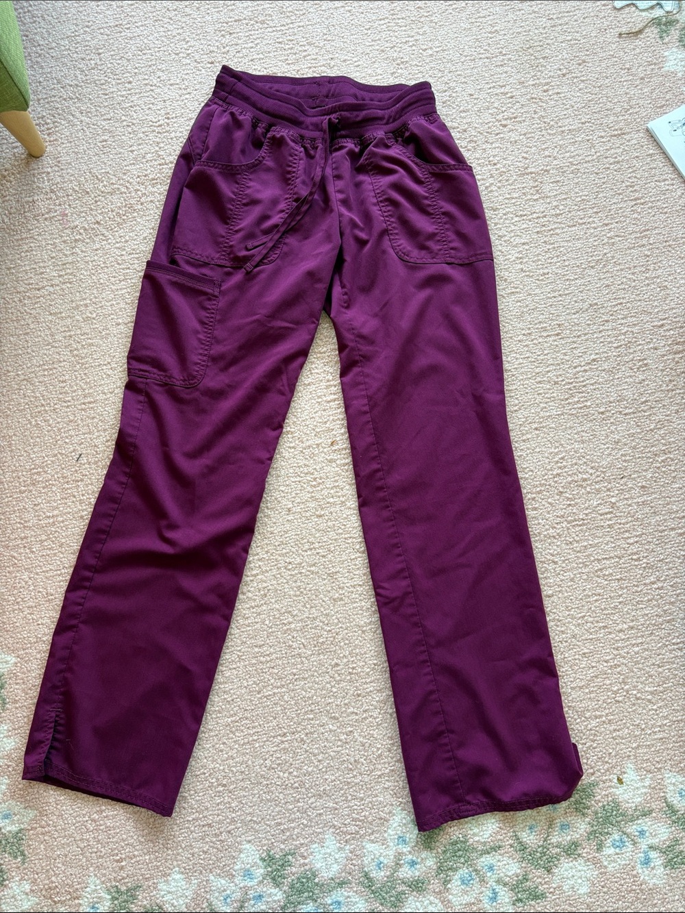 Plum colored scrub pants